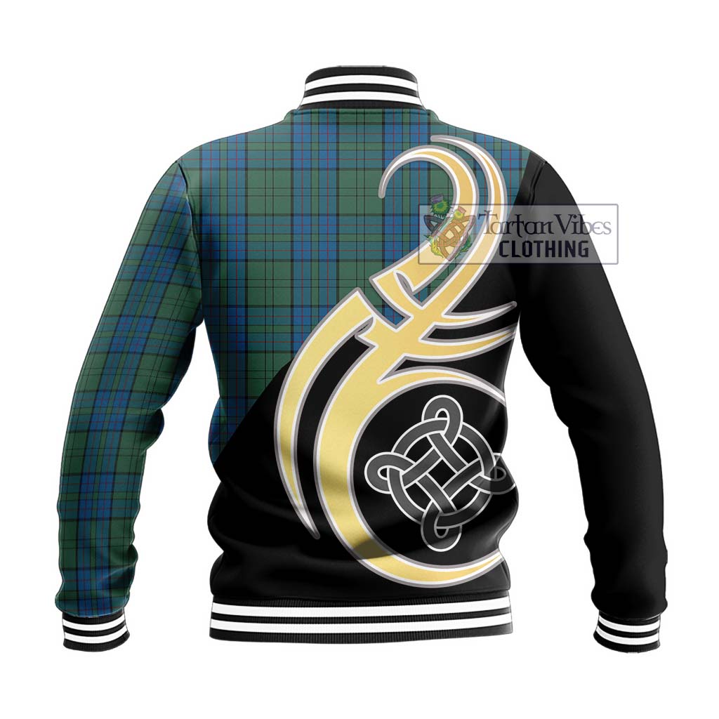 Lockhart Tartan Baseball Jacket with Family Crest and Celtic Symbol Style - Tartan Vibes Clothing