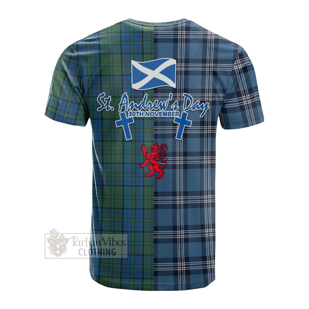 Lockhart Tartan Cotton T-shirt Happy St. Andrew's Day Half Tartan Style - Tartan Vibes Clothing