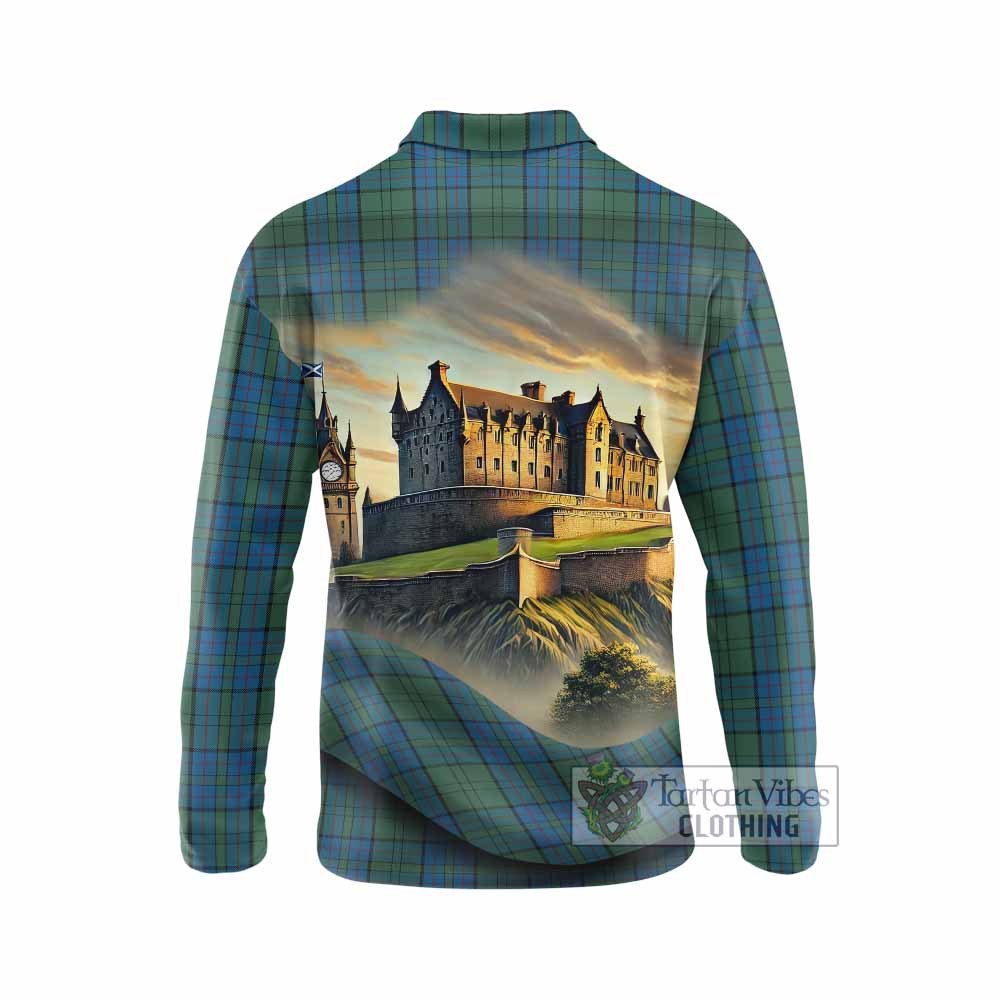 Lockhart Tartan Family Crest Long Sleeve Polo Shirt with Scottish Ancient Castle Style - Tartan Vibes Clothing