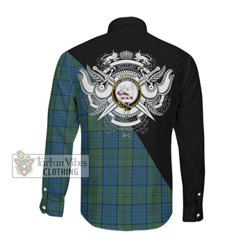 Lockhart Tartan Long Sleeve Button Shirt with Family Crest and Military Logo Style Men's Shirt - Tartanvibesclothing Shop