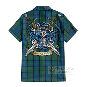 Lockhart Tartan Hawaiian Shirt with Family Crest Celtic Skull Style - Tartan Vibes Clothing