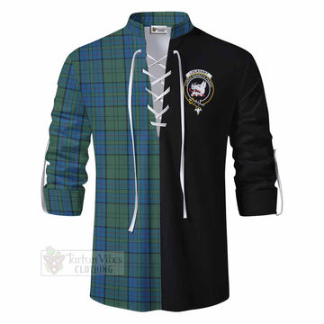 Lockhart Tartan Ghillie Kilt Shirt with Family Crest and Half Of Me Style - Tartan Vibes Clothing