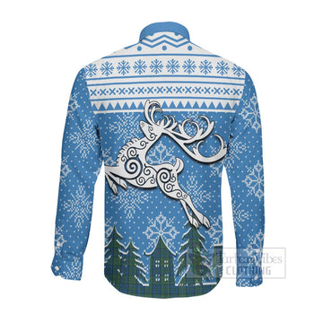 Tartan Vibes Clothing Lockhart Clan Christmas Long Sleeve Button Shirt Celtic Reindeer Style