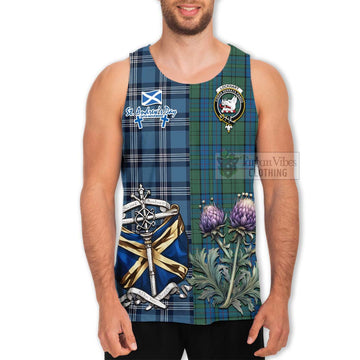 Lockhart Tartan Men's Tank Top Happy St. Andrew's Day Half Tartan Style - Tartan Vibes Clothing