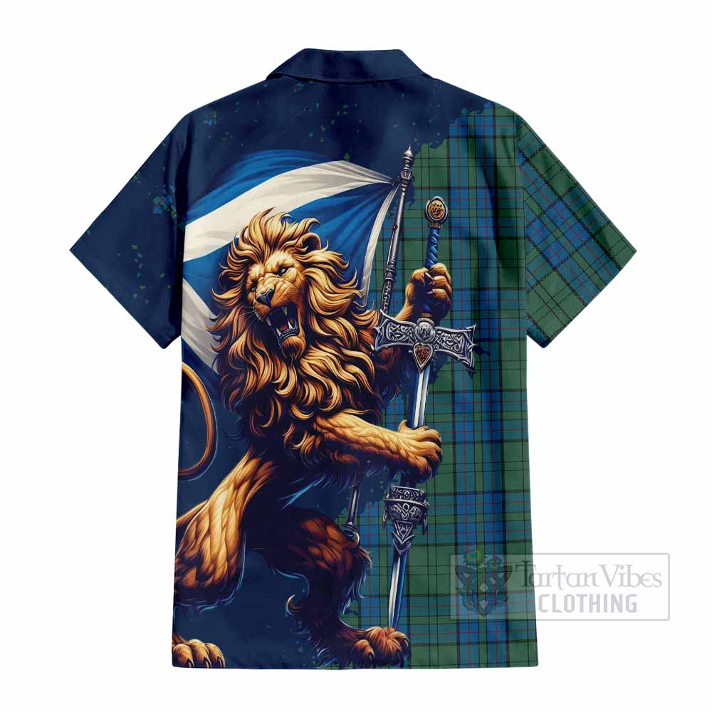 Lockhart Tartan Family Crest Hawaiian Shirt with Scottish Majestic Lion - Tartan Vibes Clothing