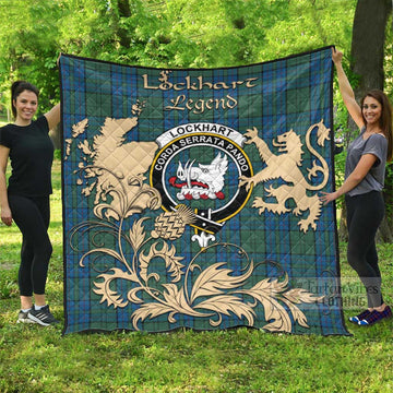 Tartan Vibes Clothing Lockhart Tartan Quilt with Family Crest and Scottish Symbol Style