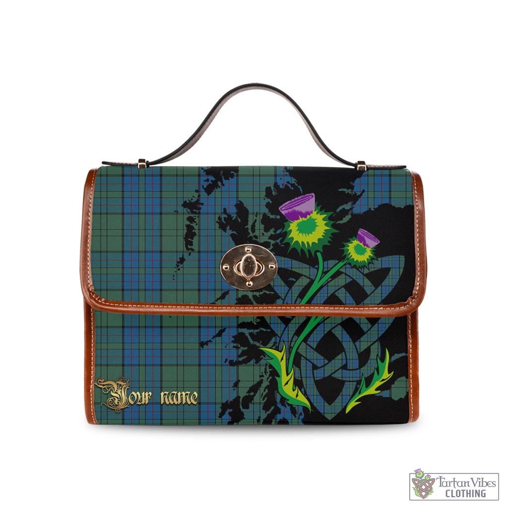 Tartan Vibes Clothing Lockhart Tartan Waterproof Canvas Bag with Scotland Map and Thistle Celtic Accents