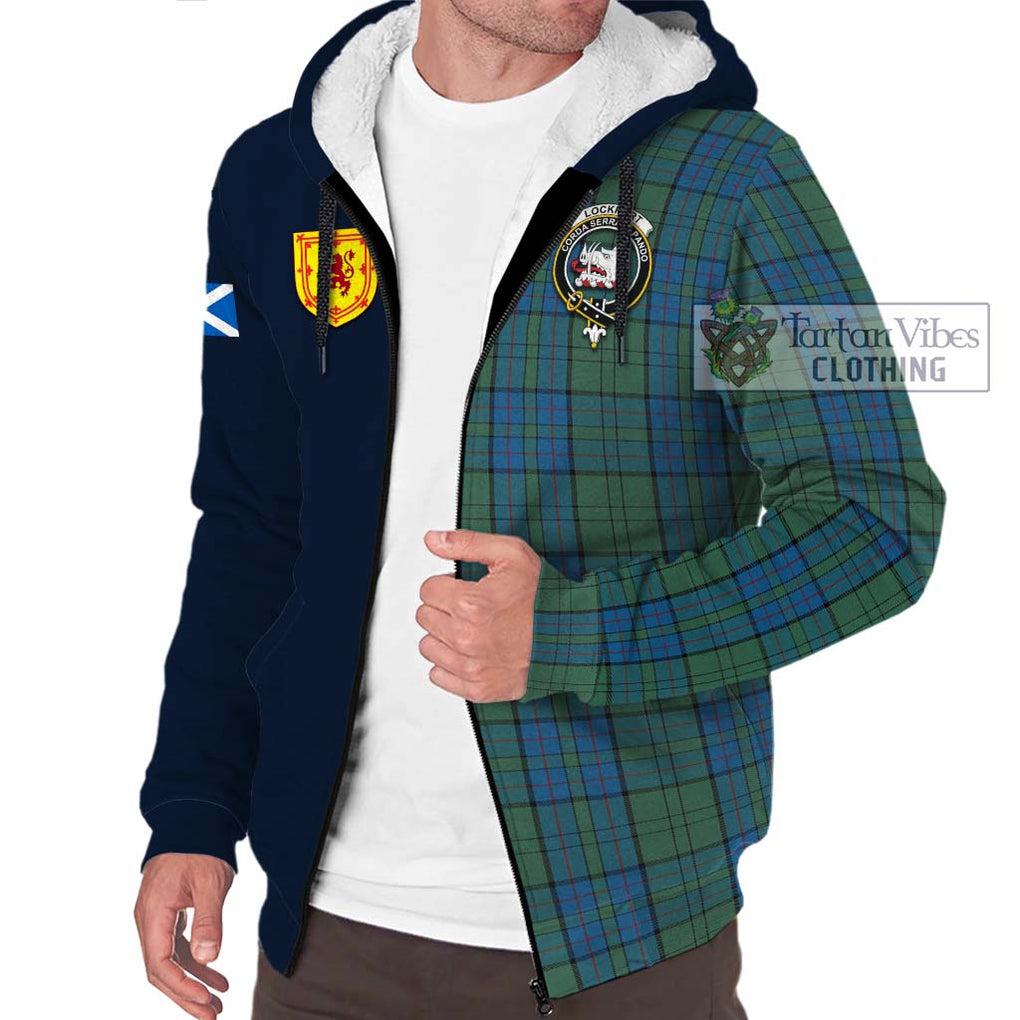 Lockhart Tartan Sherpa Hoodie Alba with Scottish Lion Royal Arm Half Style - Tartan Vibes Clothing