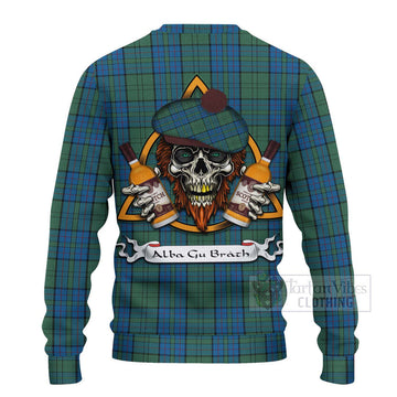 Lockhart Tartan Ugly Sweater with Family Crest and Bearded Skull Holding Bottles of Whiskey - Tartan Vibes Clothing