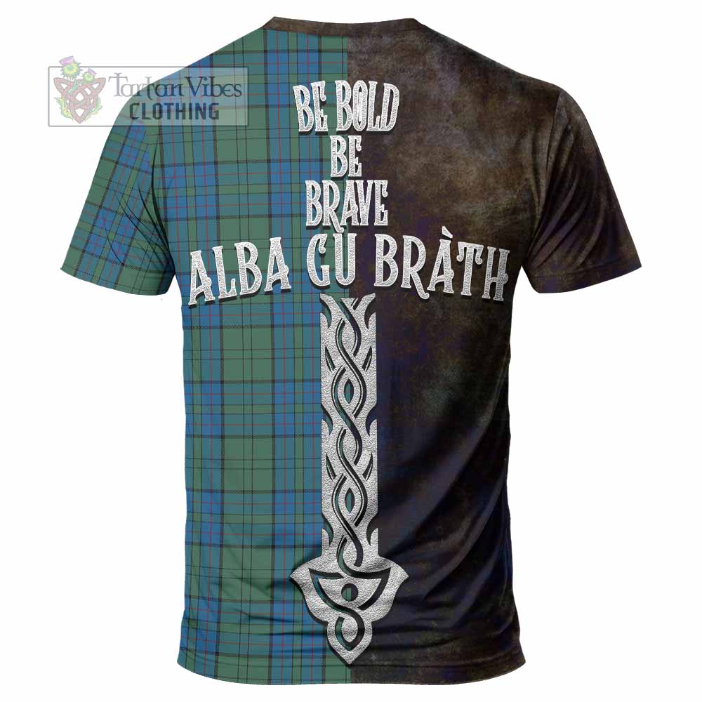 Tartan Vibes Clothing Lockhart Tartan Family Crest T-Shirt Alba Gu Brath Be Brave Lion Ancient Style
