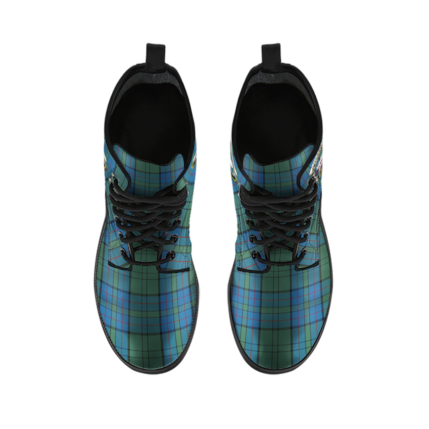 Lockhart Tartan Leather Boots with Family Crest - Tartan Vibes Clothing