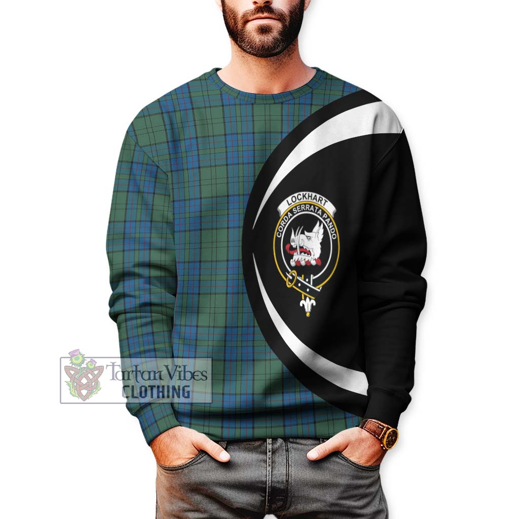 Lockhart Tartan Sweatshirt with Family Crest Circle Style - Tartan Vibes Clothing