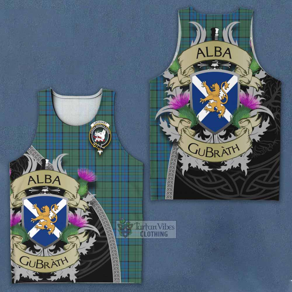 Lockhart Tartan Family Crest Men's Tank Top Lion Rampant Royal Thistle Shield Celtic Inspired - Tartan Vibes Clothing