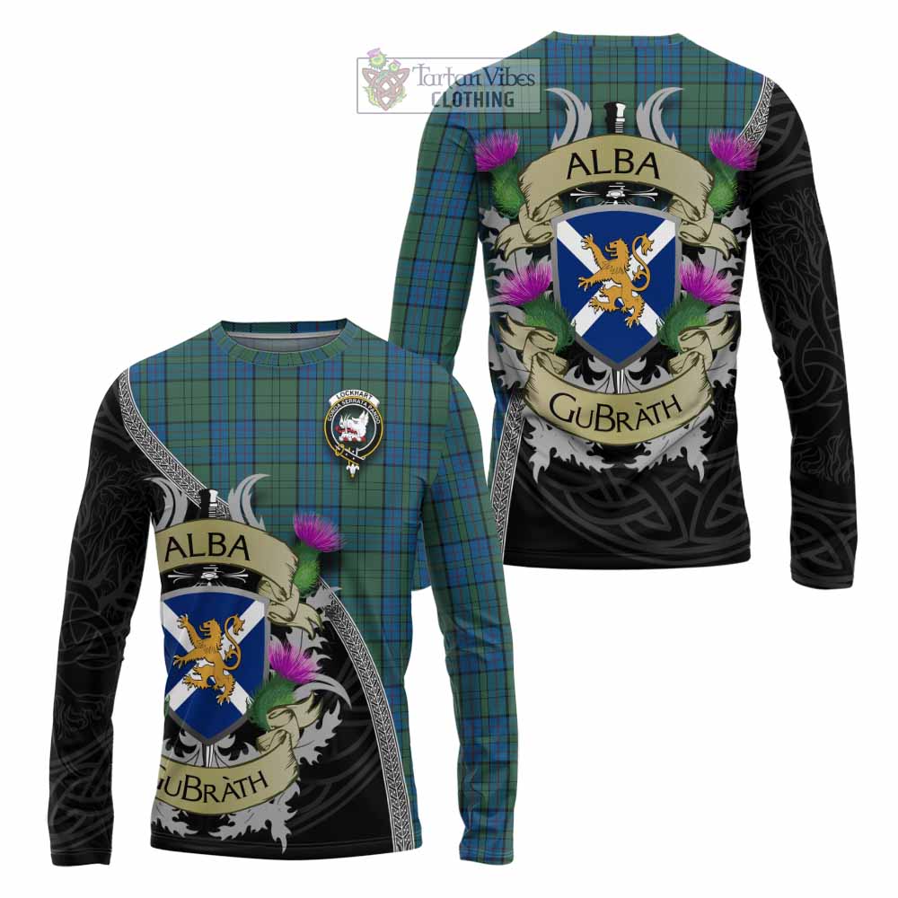 Lockhart Tartan Family Crest Long Sleeve T-Shirt Lion Rampant Royal Thistle Shield Celtic Inspired - Tartan Vibes Clothing