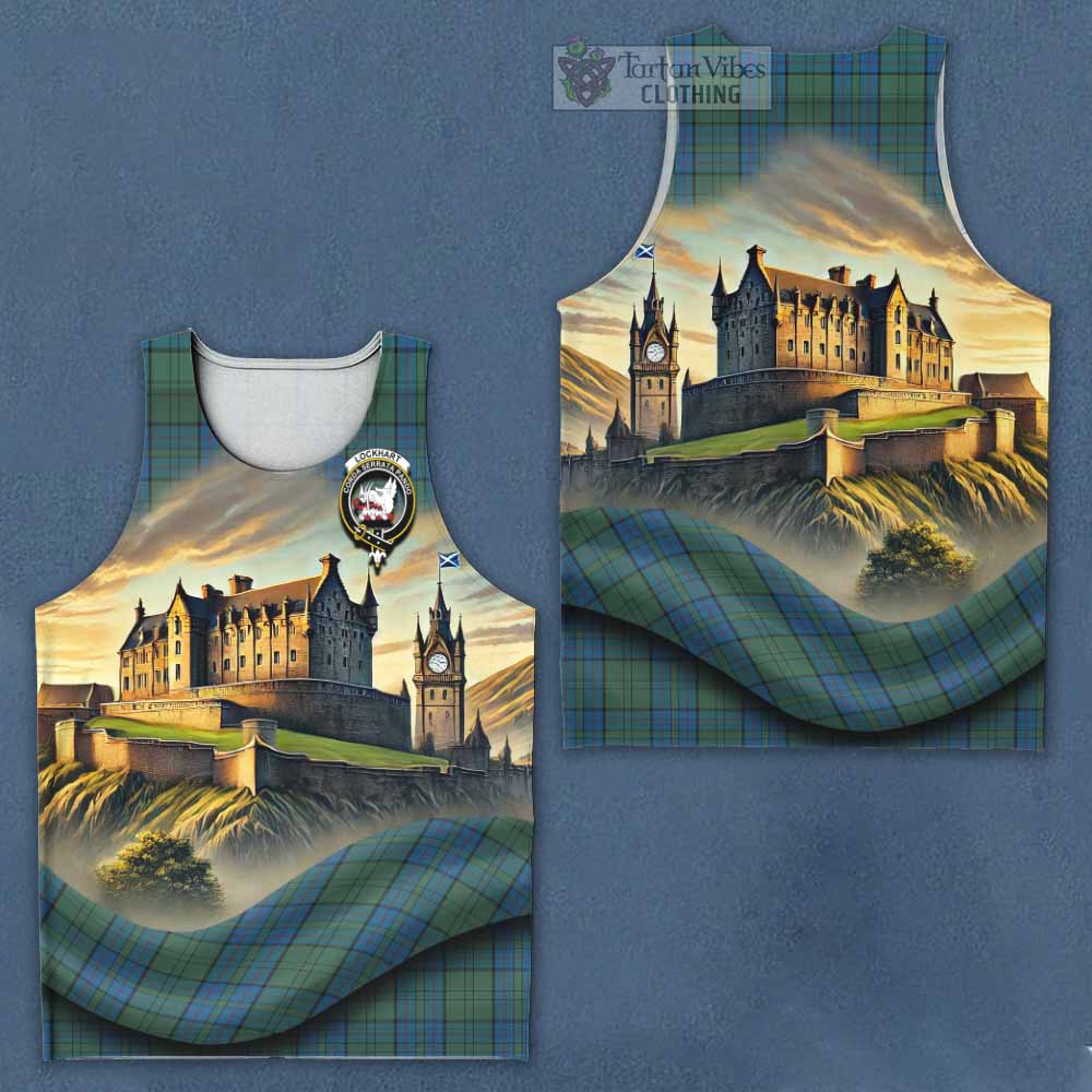 Lockhart Tartan Family Crest Men's Tank Top with Scottish Ancient Castle Style - Tartan Vibes Clothing
