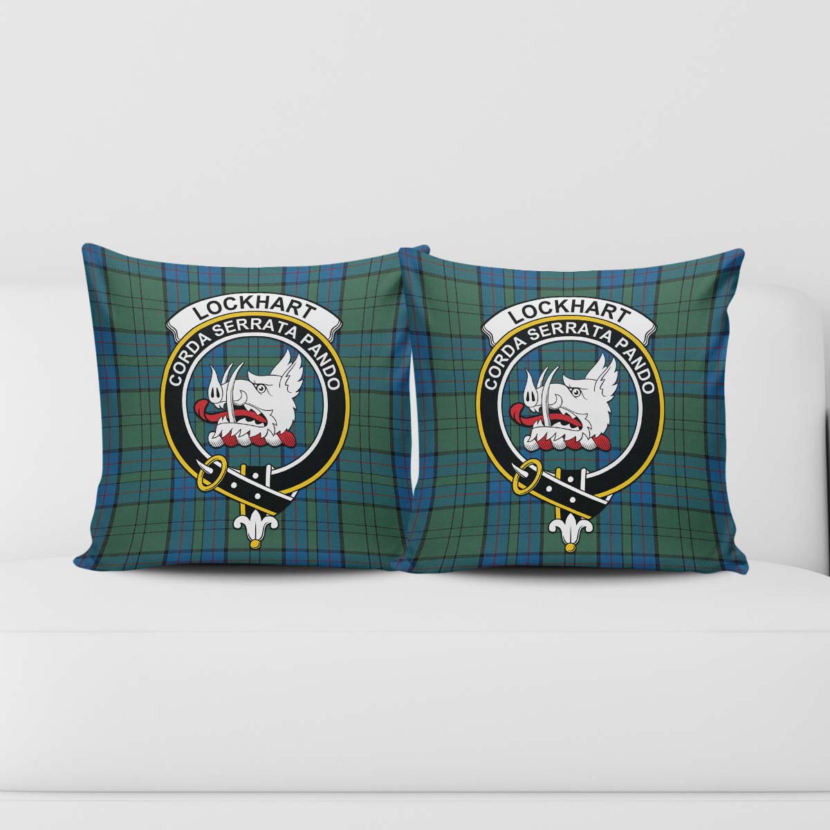 Lockhart Tartan Pillow Cover with Family Crest - Tartan Vibes Clothing