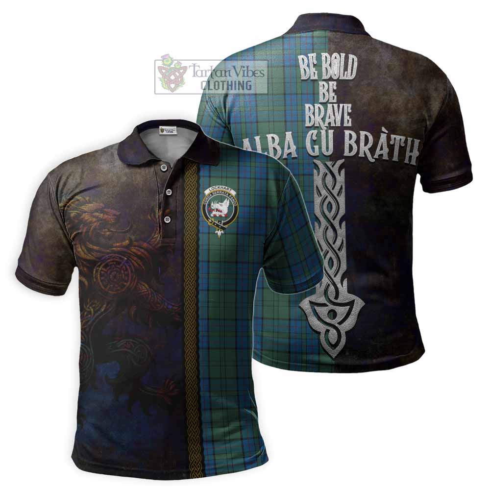 Lockhart Tartan Family Crest Polo Shirt Alba Gu Brath Be Brave Lion Ancient Style - Tartan Vibes Clothing
