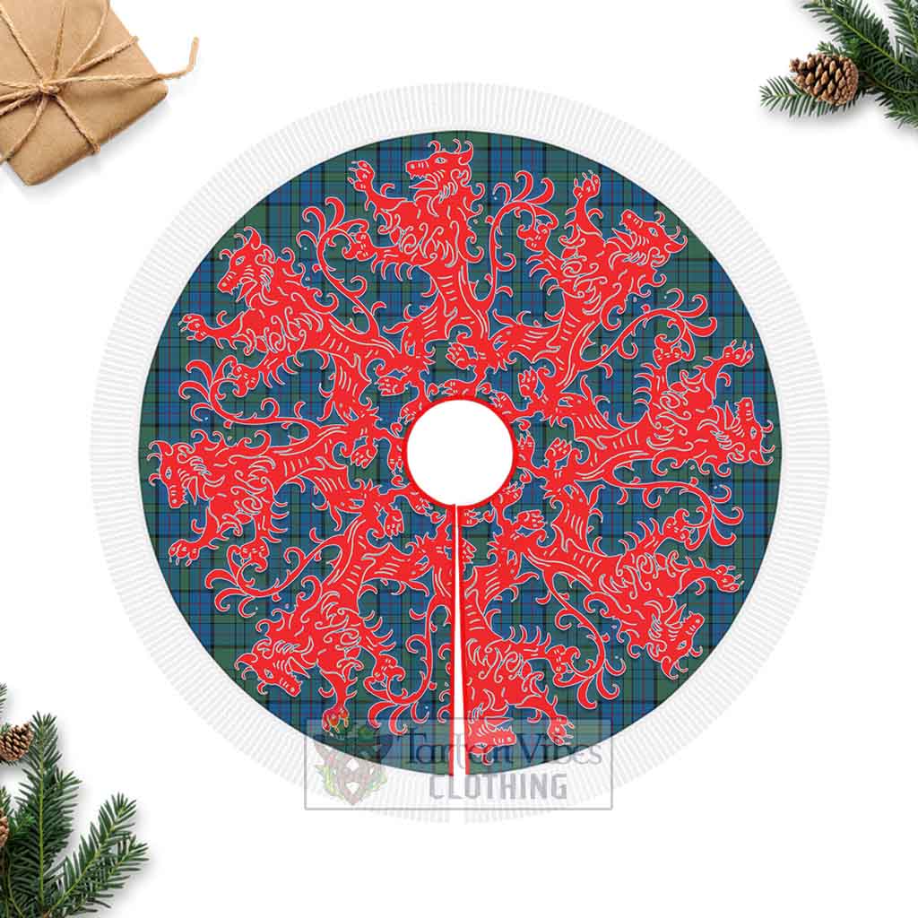Lockhart Tartan Christmas Tree Skirt Lion Rampant Style Fringed Tree Skirts - Tartan Vibes Clothing