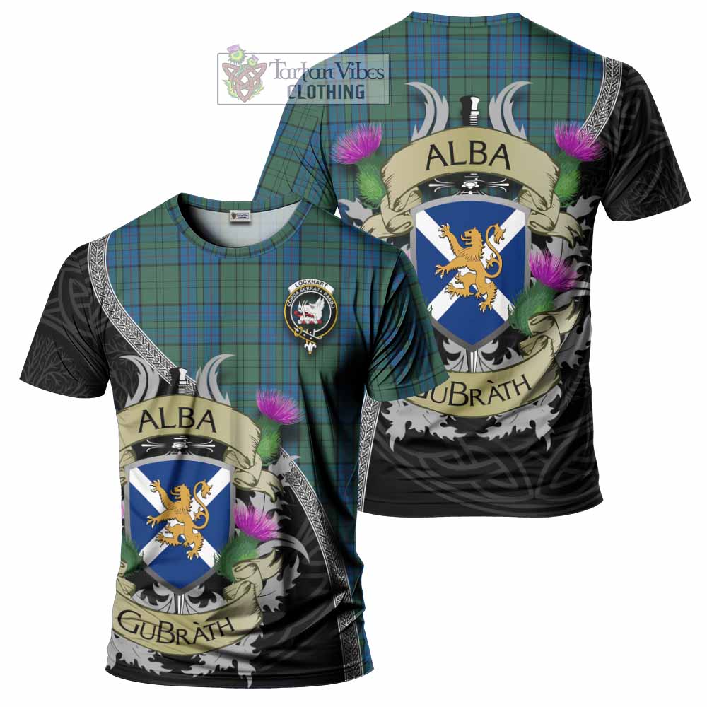 Lockhart Tartan Family Crest T-Shirt Lion Rampant Royal Thistle Shield Celtic Inspired - Tartan Vibes Clothing