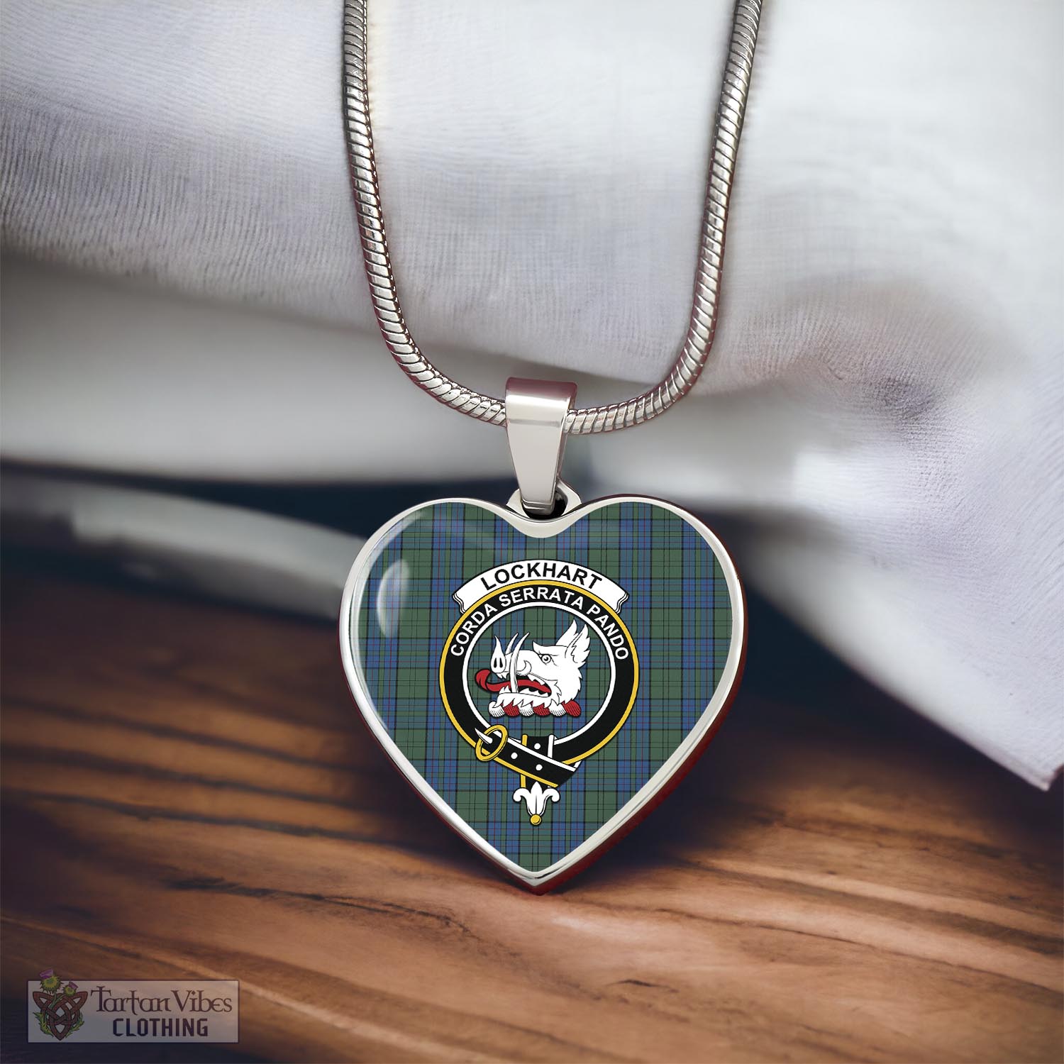 Lockhart Tartan Heart Necklace with Family Crest - Tartan Vibes Clothing