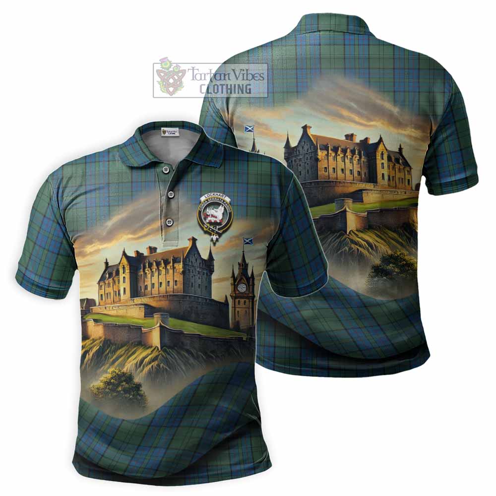 Tartan Vibes Clothing Lockhart Tartan Family Crest Polo Shirt with Scottish Ancient Castle Stype