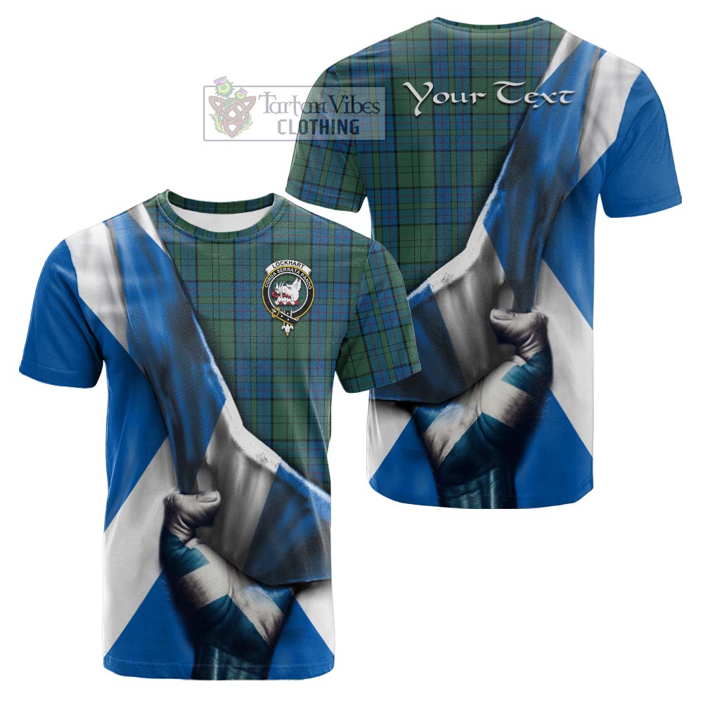 Tartan Vibes Clothing Lockhart Tartan Cotton T-shirt with Family Crest Scotland Patriotic Style