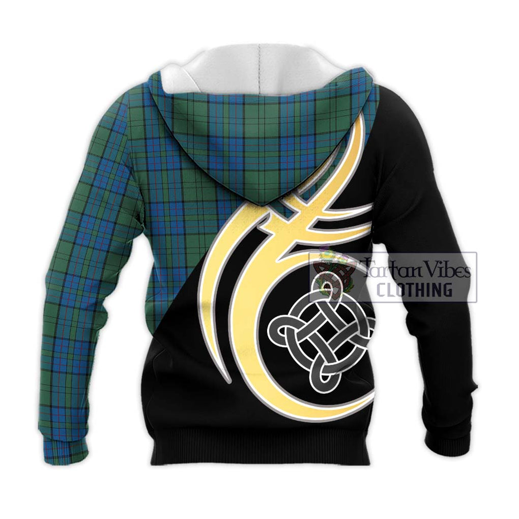 Lockhart Tartan Knitted Hoodie with Family Crest and Celtic Symbol Style - Tartan Vibes Clothing