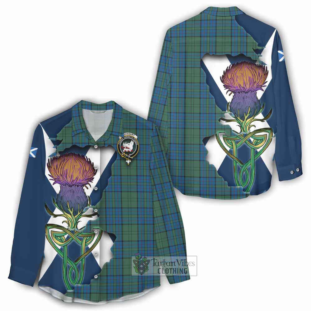 Tartan Vibes Clothing Lockhart Tartan Family Crest Women's Casual Shirt Scottish Thistle Celtic Inspired