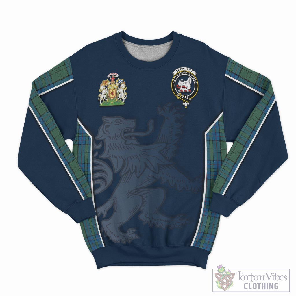 Tartan Vibes Clothing Lockhart Tartan Sweater with Family Crest and Lion Rampant Vibes Sport Style