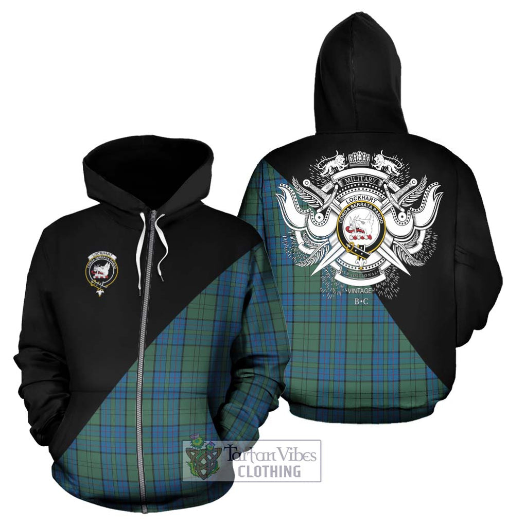 Lockhart Tartan Hoodie with Family Crest and Military Logo Style - Tartan Vibes Clothing