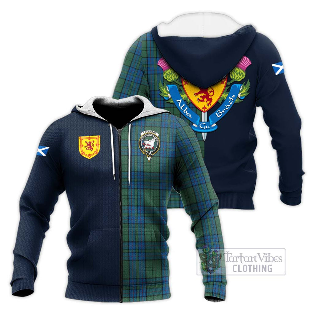 Lockhart Tartan Knitted Hoodie Alba with Scottish Lion Royal Arm Half Style Unisex Knitted Zip Hoodie - Tartan Vibes Clothing