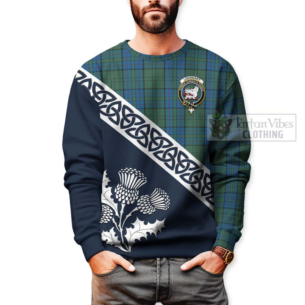 Lockhart Tartan Sweatshirt Featuring Thistle and Scotland Map - Tartan Vibes Clothing