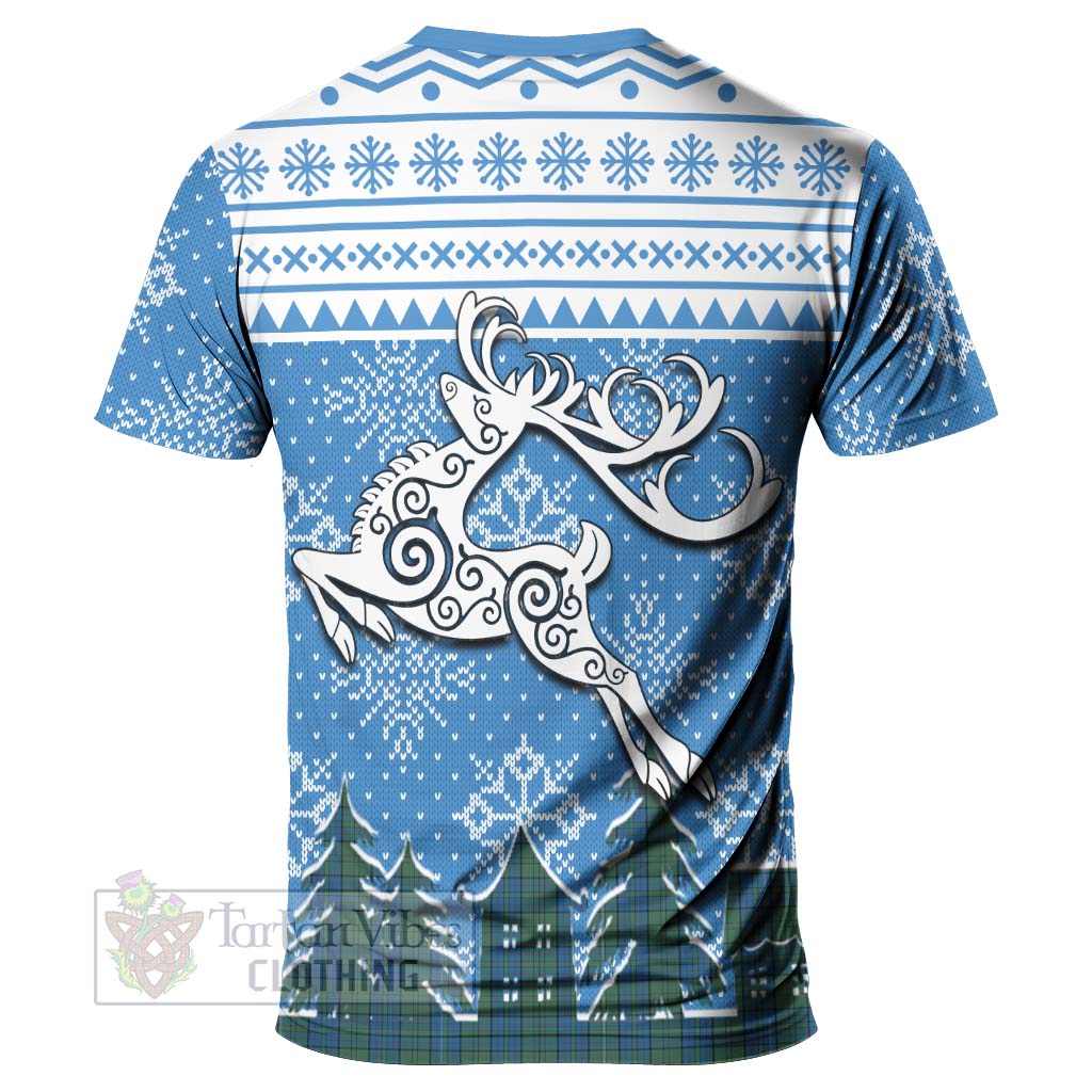 Tartan Vibes Clothing Lockhart Clan Christmas T-Shirt Celtic Reindeer Style