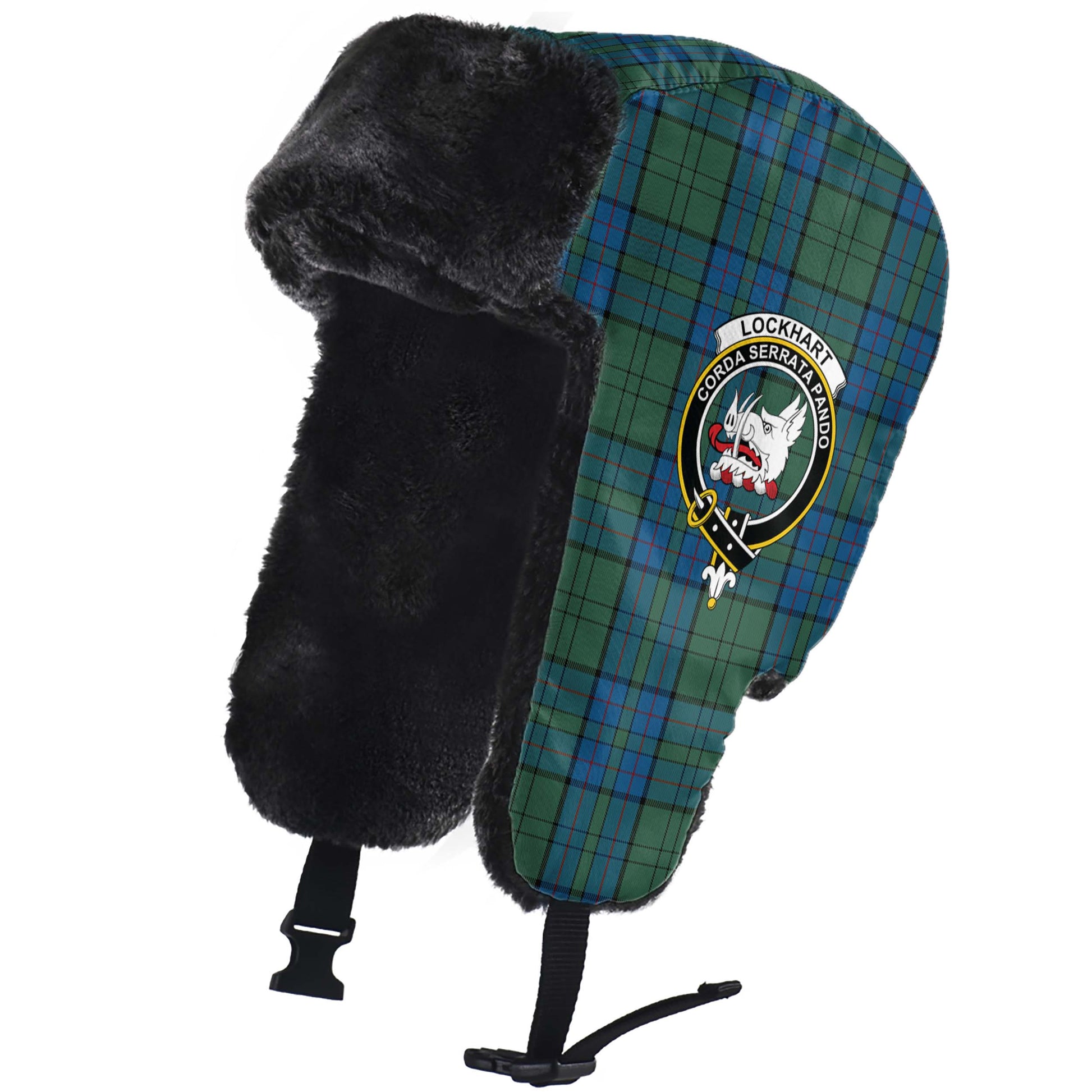 Lockhart Tartan Winter Trapper Hat with Family Crest - Tartan Vibes Clothing