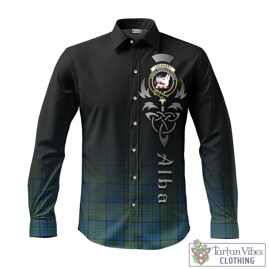 Lockhart Tartan Long Sleeve Button Up Featuring Alba Gu Brath Family Crest Celtic Inspired - Tartan Vibes Clothing