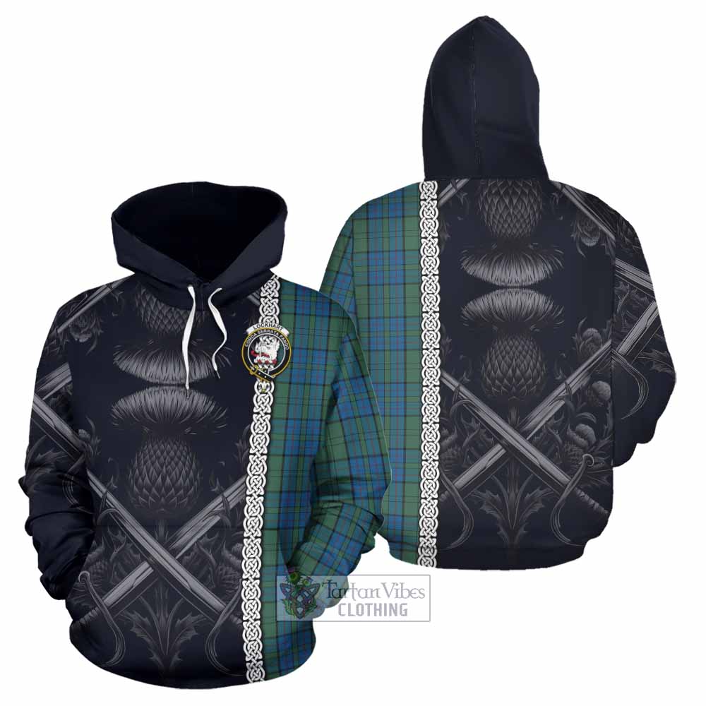 Lockhart Tartan Hoodie with Family Crest Cross Sword Thistle Celtic Vibes - Tartan Vibes Clothing