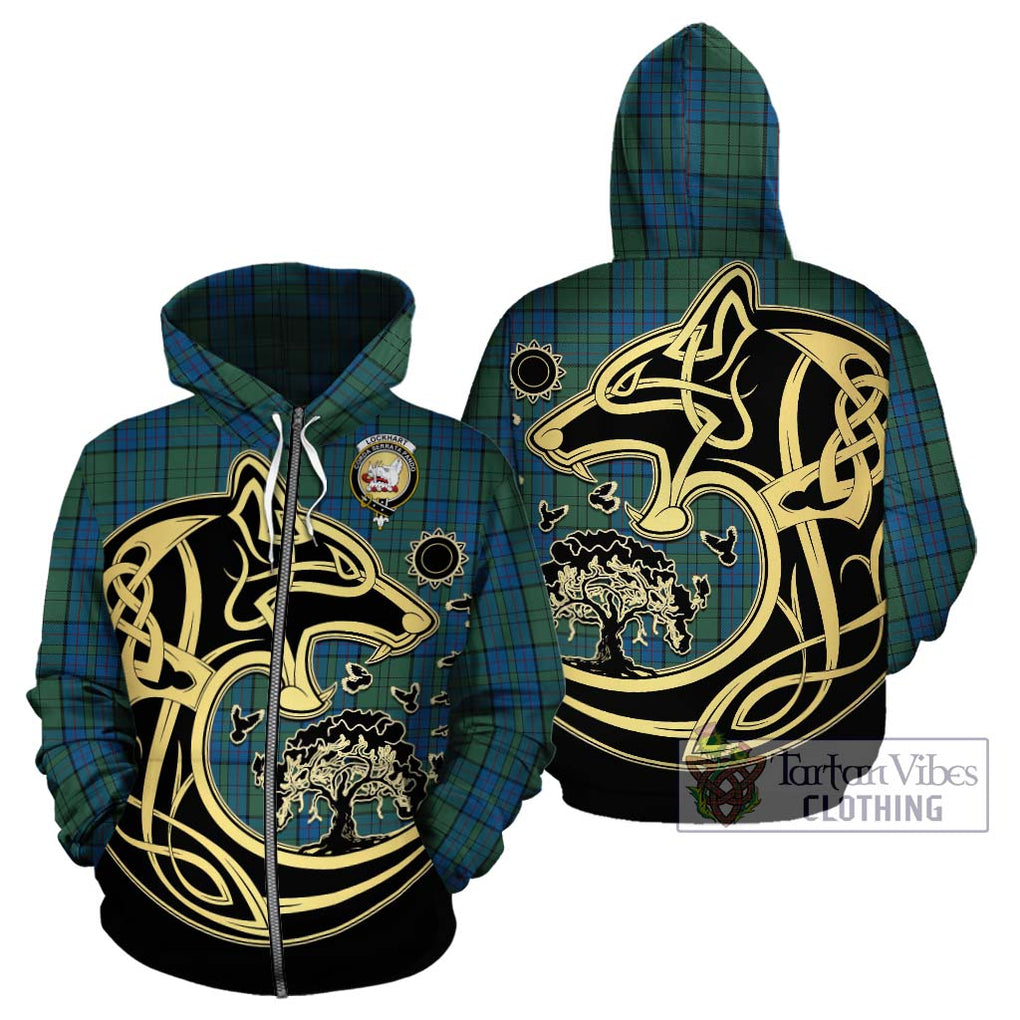 Lockhart Tartan Hoodie with Family Crest Celtic Wolf Style - Tartan Vibes Clothing