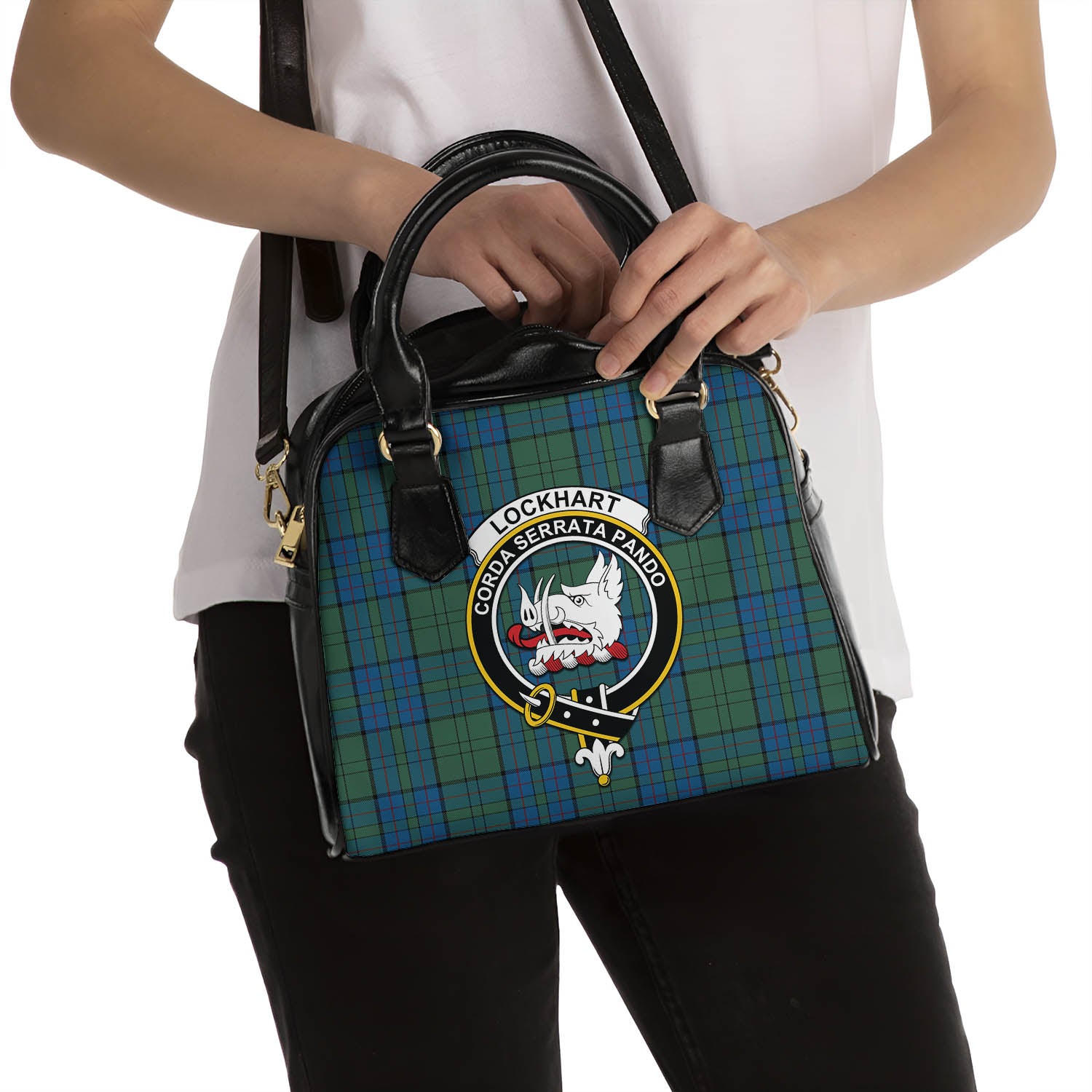 Lockhart Tartan Shoulder Handbags with Family Crest - Tartan Vibes Clothing
