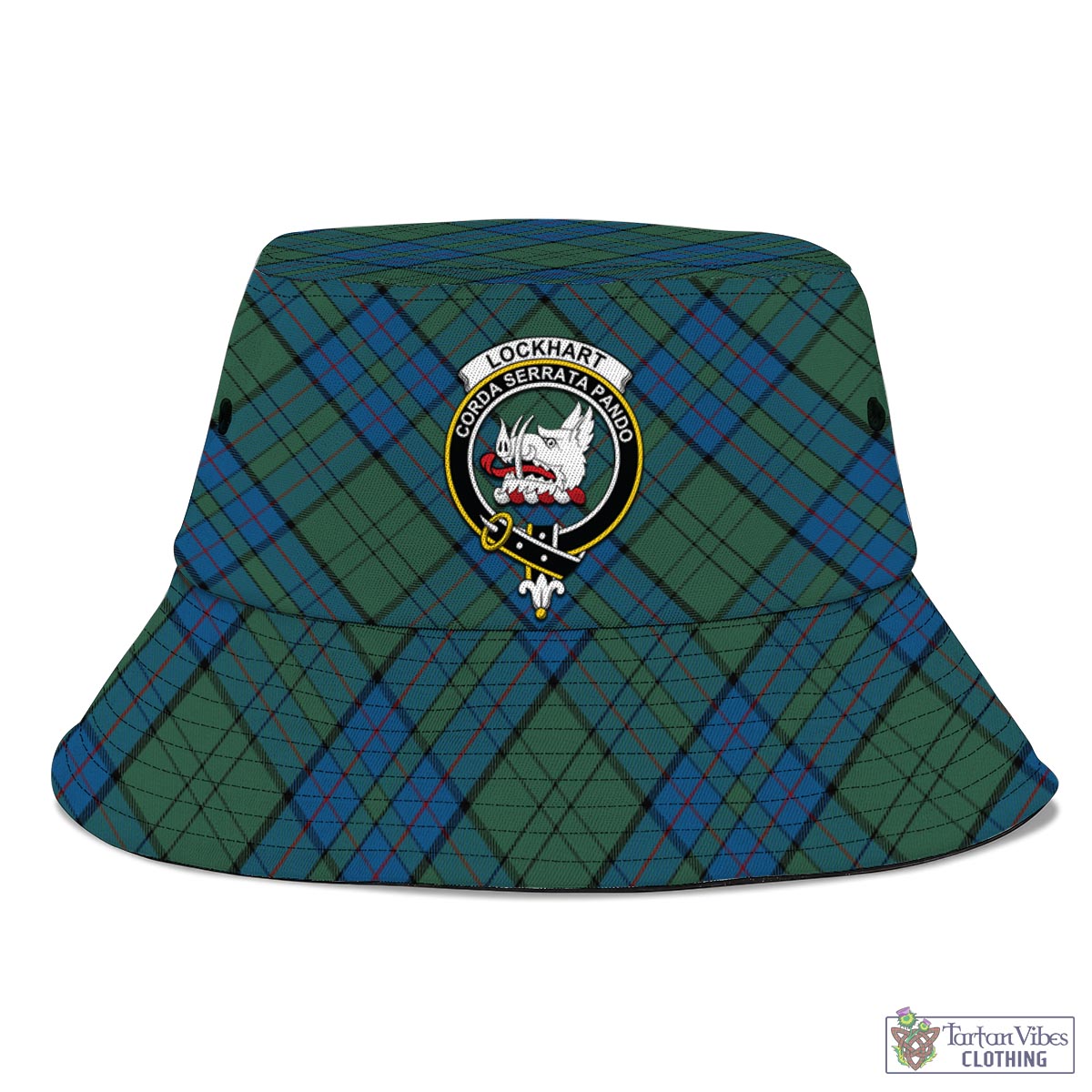 Tartan Vibes Clothing Lockhart Tartan Bucket Hat with Family Crest
