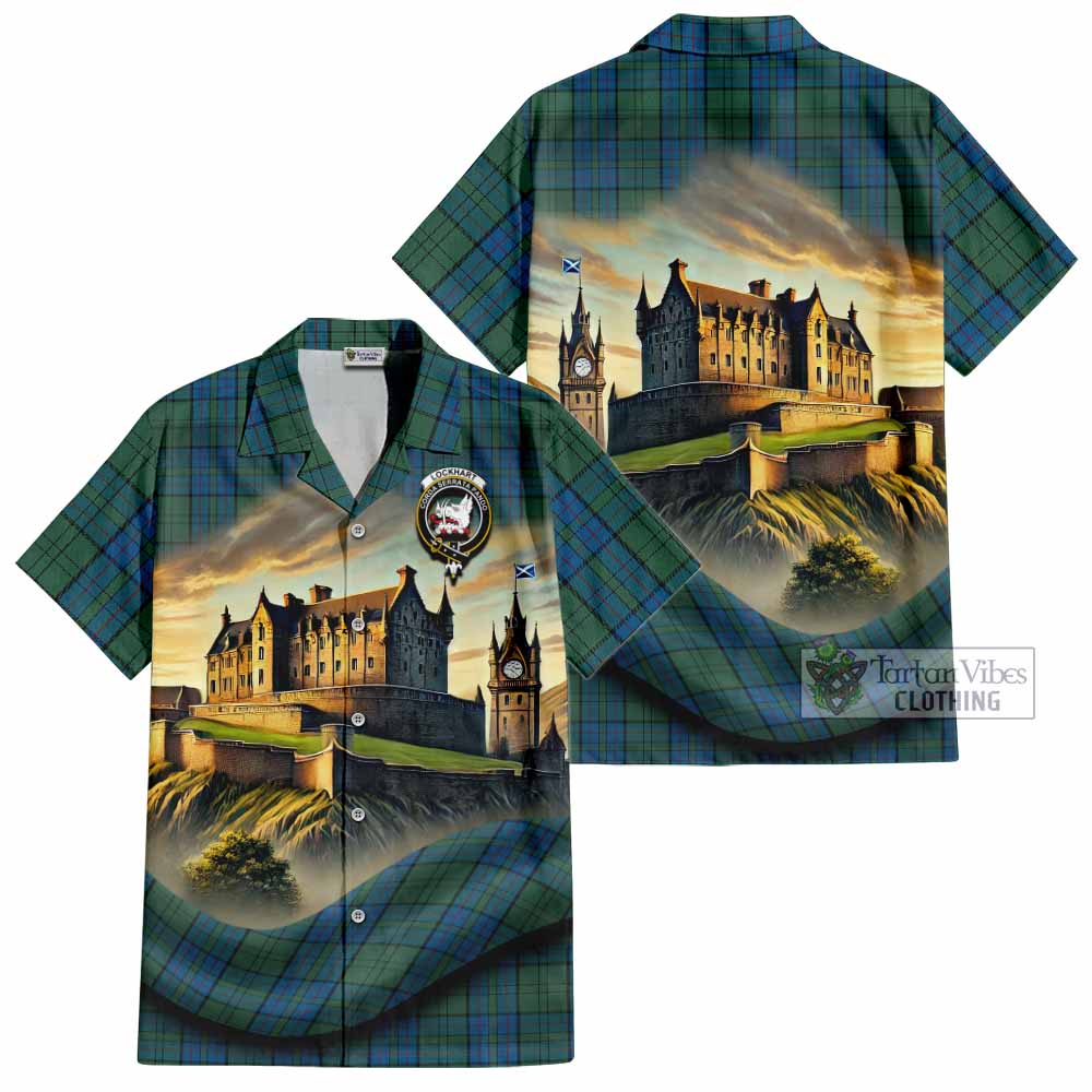 Lockhart Tartan Family Crest Hawaiian Shirt with Scottish Ancient Castle Style - Tartan Vibes Clothing