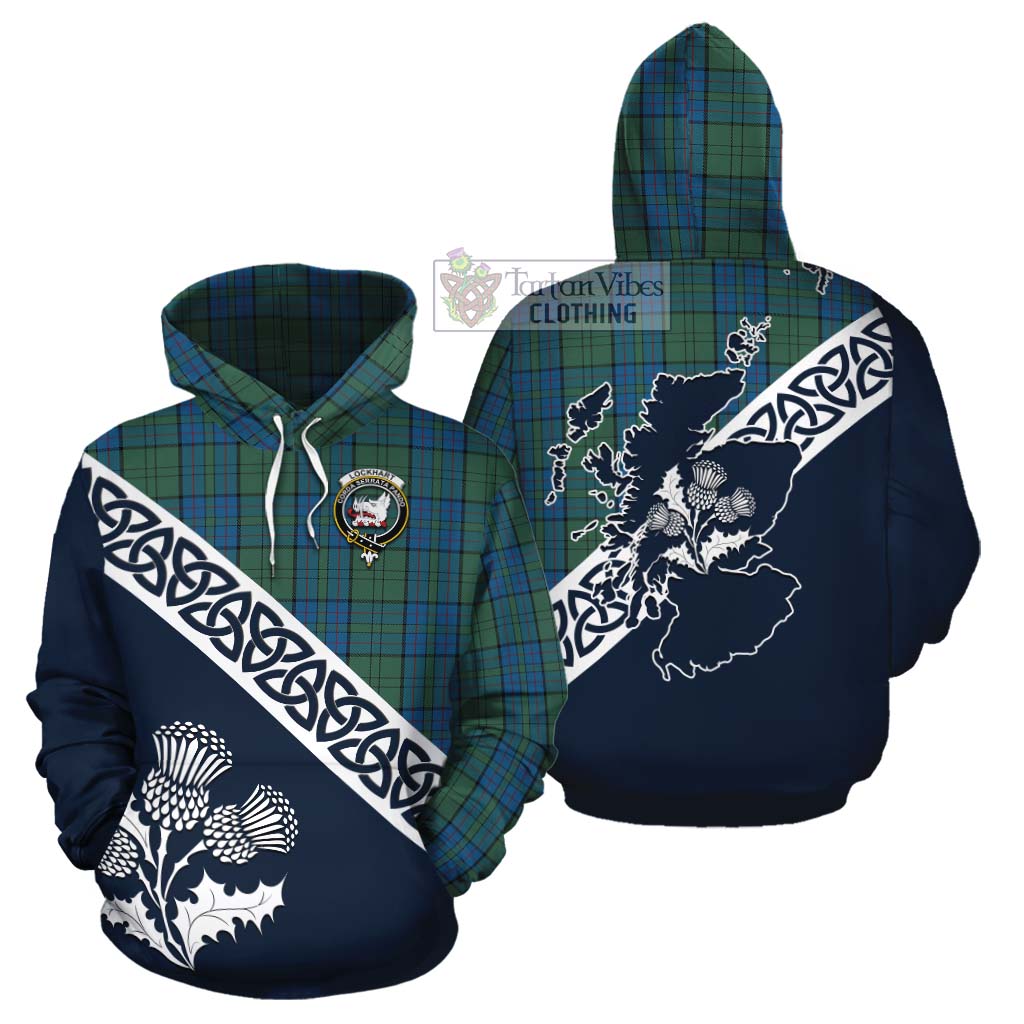 Lockhart Tartan Cotton Hoodie Featuring Thistle and Scotland Map Zip Hoodie - Tartan Vibes Clothing