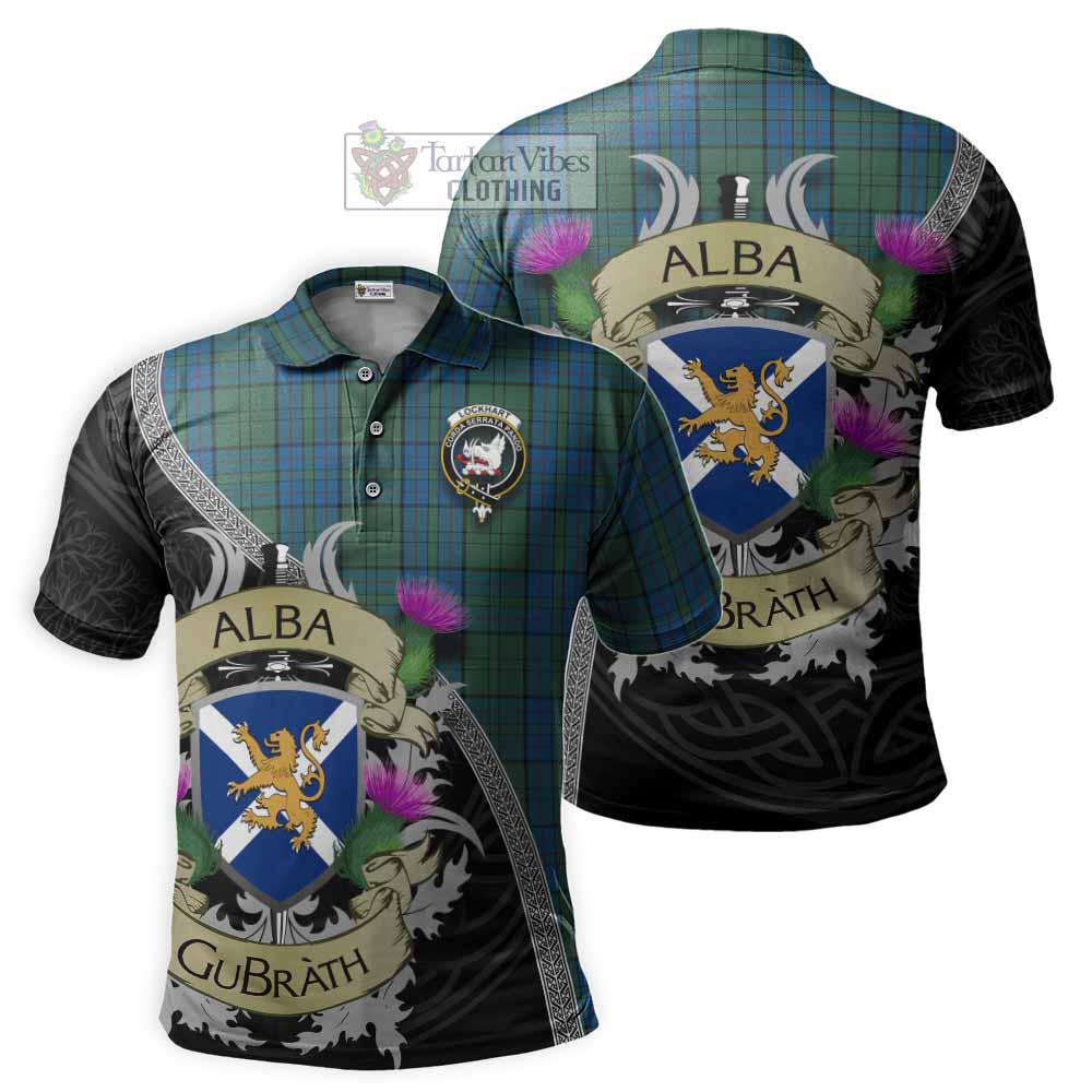 Lockhart Tartan Family Crest Polo Shirt Lion Rampant Royal Thistle Shield Celtic Inspired - Tartan Vibes Clothing