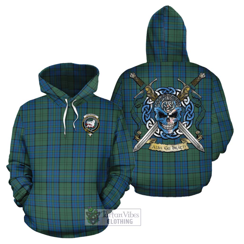 Lockhart Tartan Cotton Hoodie with Family Crest Celtic Skull Style Zip Hoodie - Tartan Vibes Clothing