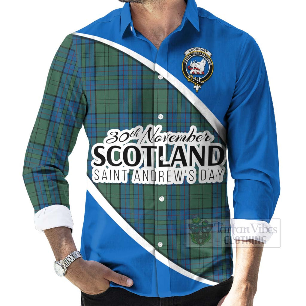 Lockhart Family Crest Tartan Long Sleeve Button Shirt Celebrate Saint Andrew's Day in Style - Tartan Vibes Clothing