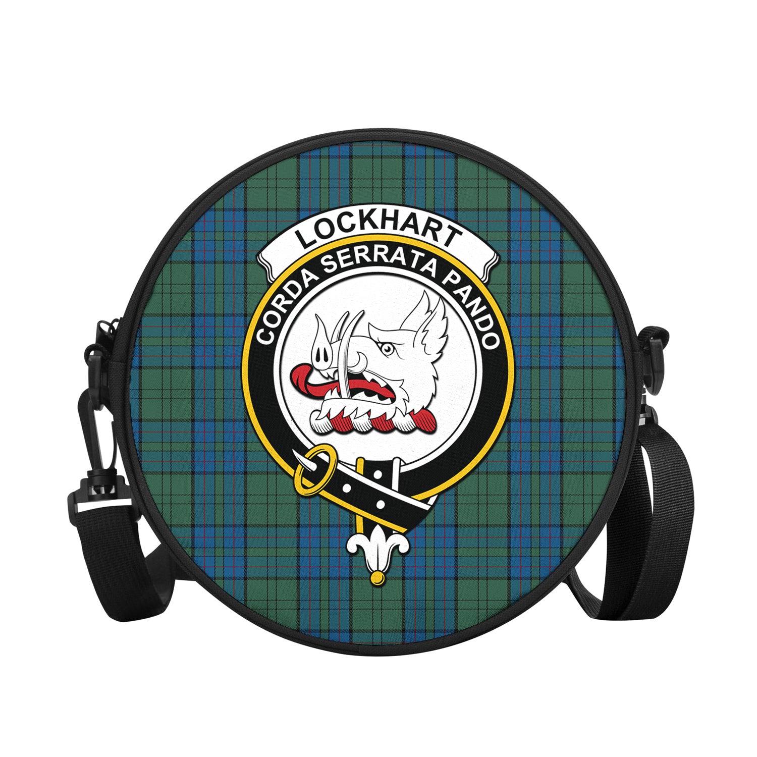 Lockhart Tartan Round Satchel Bags with Family Crest - Tartan Vibes Clothing