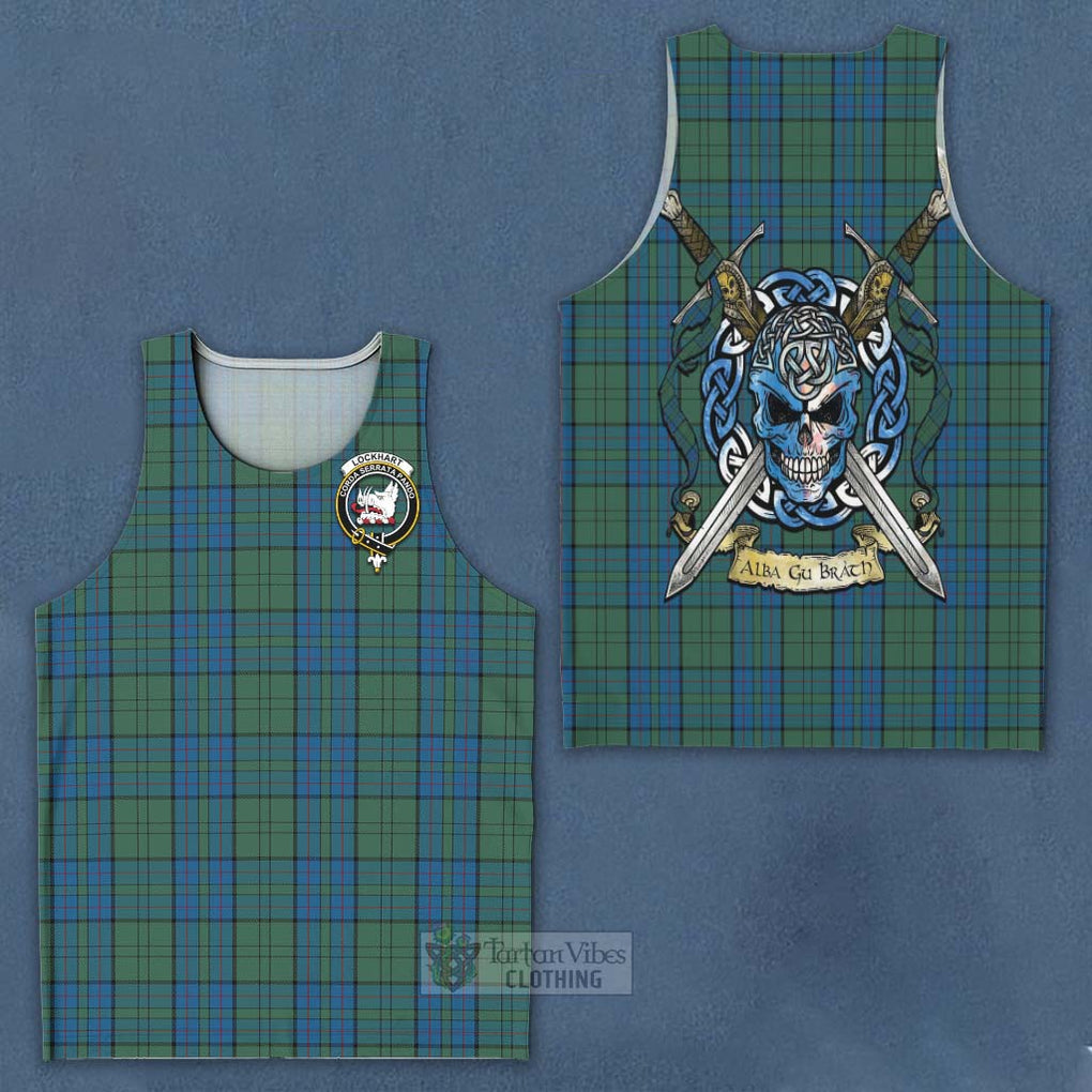 Lockhart Tartan Men's Tank Top with Family Crest Celtic Skull Style - Tartan Vibes Clothing