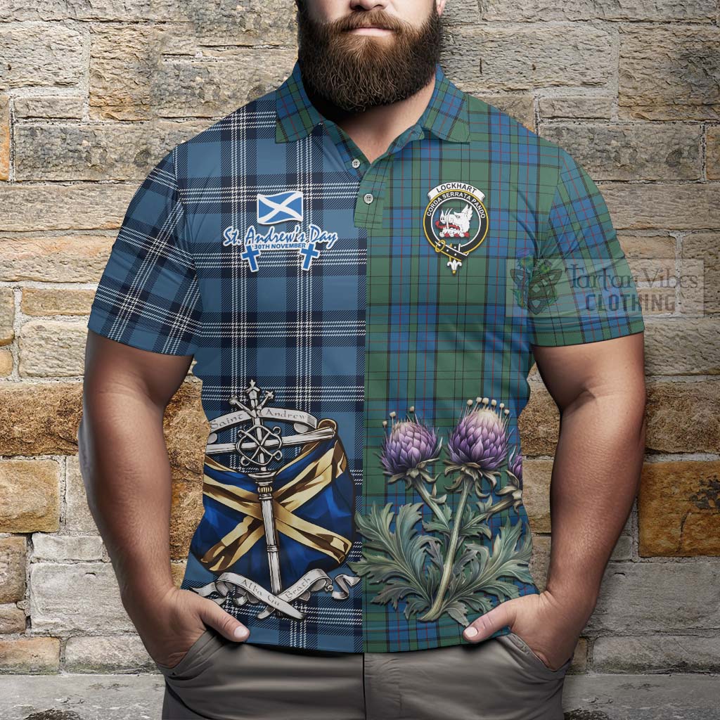 Lockhart Tartan Polo Shirt Happy St. Andrew's Day Half Tartan Style - Tartan Vibes Clothing