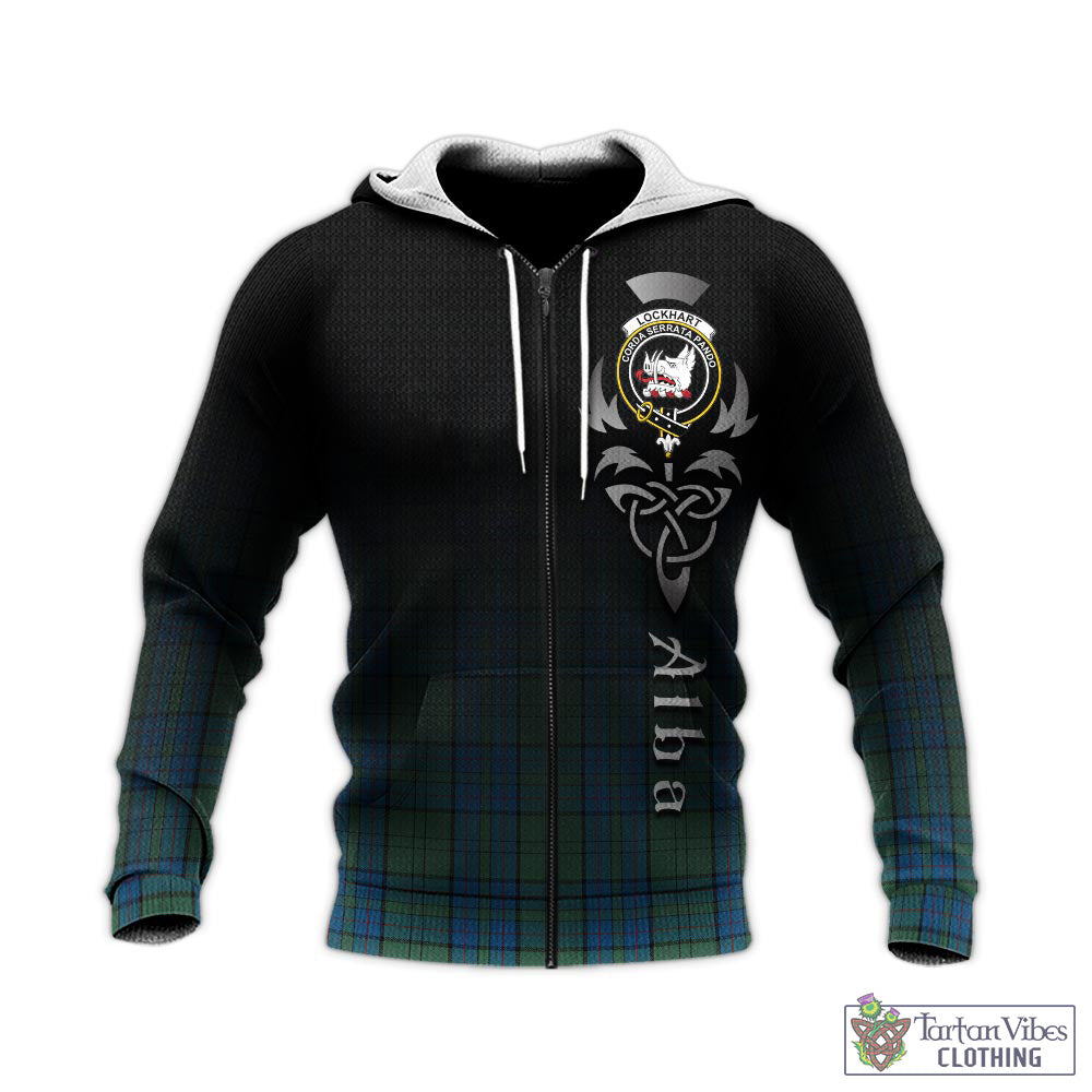 Lockhart Tartan Knitted Hoodie Featuring Alba Gu Brath Family Crest Celtic Inspired - Tartan Vibes Clothing