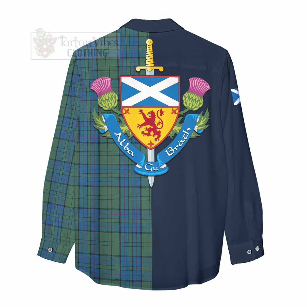 Lockhart Tartan Women's Casual Shirt Alba with Scottish Lion Royal Arm Half Style - Tartan Vibes Clothing