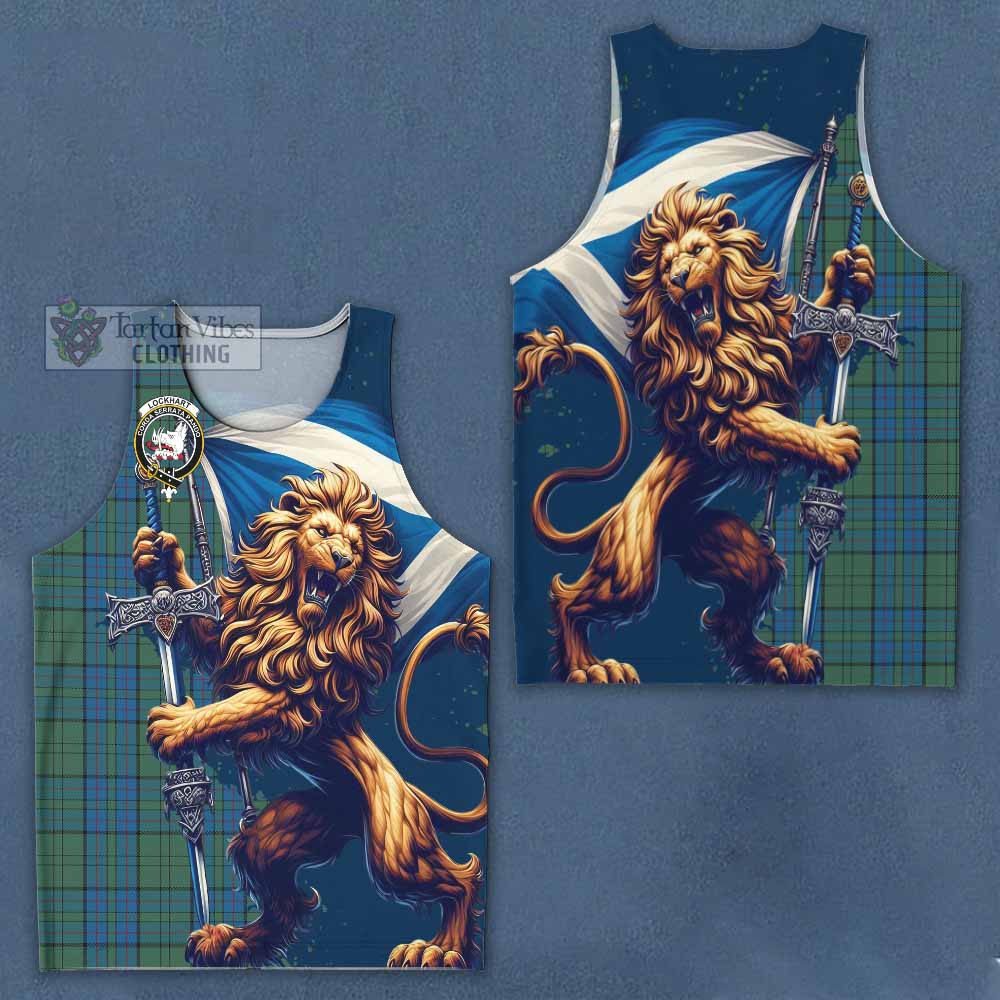 Lockhart Tartan Family Crest Men's Tank Top with Scottish Majestic Lion - Tartan Vibes Clothing